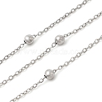 304 Stainless Steel Cable Chains, Round, with 304 Stainless Steel Beads, Soldered, with Spool, Stainless Steel Color, Links: 2x1x0.3mm, about 65.62 Feet(20m)/Roll(CHS-L033-01P-01)