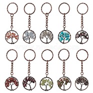 Brass Wire Wrapped Natural & Synthetic Mixed Stone Pendant Keychain, with Iron Split Key Rings, Tree of Life, 8.7cm(KEYC-JKC00655)