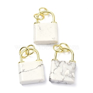 Natural Howlite Pendants, with Golden Brass Findings and Jump Rings, Cadmium Free & Lead Free, Lock, 27x18x5.5mm, Hole: 6mm(G-P453-01G-D-RS)