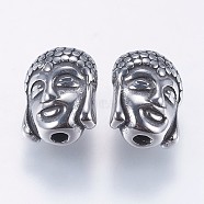 304 Stainless Steel Beads, Reversible, Buddha, Antique Silver, 11.5x9x6.5mm, Hole: 1.5mm(STAS-F195-024AS)