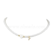 Brass Micro Pave Grade AAA Cubic Zirconia Letter Pendant Necklaces, Heart & Round Baking Painted Pearlized Glass Pearl Beaded Necklaces for Women, Letter Y, 15.20 inch(38.6cm)(NJEW-JN04771-25)