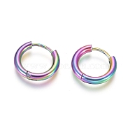 Ion Plating(IP) 304 Stainless Steel Huggie Hoop Earrings, Hypoallergenic Earrings, with 316 Surgical Stainless Steel Pin, Rainbow Color, 10 Gauge, 16x2.5mm, Pin: 1mm, Inner Diameter: 10mm(EJEW-F111B-16mm-Y)