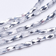 Electroplate Transparent Glass Beads Strands, Faceted, Column, Silver Plated, 5x3mm, Hole: 0.5mm, about 100pcs/strand, 19.4 inch(EGLA-E046-H04)