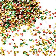 Christmas Theme Plastic Sequins Beads, Sewing Craft Decoration, Flower/Snowflake/Holly Leaf, Mixed Color, 4.5~5x4.5~7x0.2~0.8mm, Hole: 0.8~0.9mm, about 92500pcs/500g(KY-C014-09)