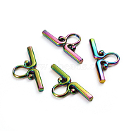 Ion Plating(IP) 304 Stainless Steel Toggle Clasps Parts, Bar, Rainbow Color, 22x10x2mm, Hole: 5x4mm(STAS-D142-03B-M)