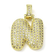 Brass Micro Pave Clear Cubic Zirconia Pendants, Real 18K Gold Plated, Letter N, 29mm, Hole: 4.8x3.5mm, Pendant: 23x20x5.5mm(KK-M279-01G-N)