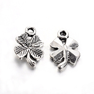 Tibetan Style Alloy Clover Charms, Cadmium Free & Lead Free, Antique Silver, 15.5x10x2mm, Hole: 1.5mm(X-TIBEP-2765-AS-RS)