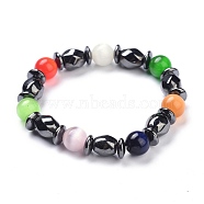Cat Eye Round Beads Stretch Bracelets, with Oval Synthetic Magnetic Hematite Beads, Colorful, Inner Diameter: 2-1/8 inch(5.3cm)(BJEW-P268-03)