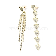 Crystal Rhinestone Heart Tassel Asymmetrical Earrings with 925 Sterling Silver Pins, Alloy Long Dangle Stud Earrings for Women, Light Gold, 97~98mm, Pin: 0.8mm(EJEW-C037-05LG)