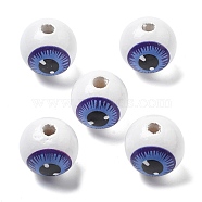 Printed Schima Wood European Beads, Round Eyeball, Cornflower Blue, 19~19.5x17.5~18mm, Hole: 4~4.5mm(WOOD-G023-01B)