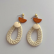 Woven Wood Rattan Dangle Earrings for Women, Oval(SN9430-2)
