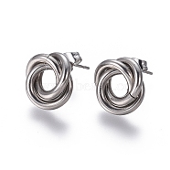 304 Stainless Steel Stud Earrings, Hypoallergenic Earrings, Interlocking Rings, with Ear Nuts, Stainless Steel Color, 13mm, Pin: 0.8mm, 6pairs/card(EJEW-L241-02P)