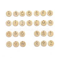 304 Stainless Steel Charms, Ion Plating (IP), Flat Round with Letter A~Z, Golden, 10x0.7~1.5mm, Hole:1mm(STAS-F227-11-G)