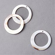 Sea Shell Pendants, Ring, Creamy White, 30.5x1.5~2.5mm, Hole: 1mm(SSHEL-Q296-10)