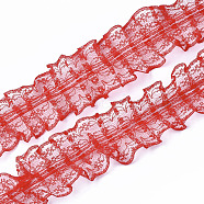 Organza Lace Trim, Pleated/Double Ruffle Ribbon, Red, 45~50mm, 30m/bundle(ORIB-S047-12A)