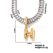 Golden Tone Brass Pave Clear Cubic Zirconia Letter Pendant Necklaces for Women, 15.75 inch(400mm)(YX4437-8)