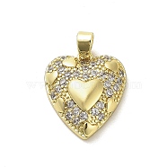 Rack Plating Brass Micro Pave Clear Cubic Zirconia Pendants, Cadmium Free & Lead Free,  Long-Lasting Plated, Heart, Real 18K Gold Plated, 20x18x5.5mm, Hole: 5x3mm(KK-M276-05G)