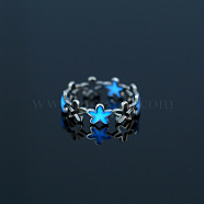 Luminous 304 Stainless Steel Star Finger Ring, Glow In The Dark Jewelry for Women, Stainless Steel Color, US Size 7 3/4(17.9mm)(LUMI-PW0001-120D)