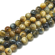 Natural Tiger Eye Beads Strands,  Dyed, Round, Goldenrod, 8~8.5mm, Hole: 1mm, about 47~48pcs/strand, 14.96~15.55 inch(38~39.5cm)(X-G-S300-8mm-107A)