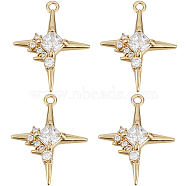 8Pcs Brass Micro Pave Cubic Zirconia Pendants, Long-Lasting Plated, Star Charm, Real 18K Gold Plated, 18x14x3mm, Hole: 1mm(KK-BBC0010-90)