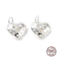 925 Sterling Silver Hollow Charms, with Jump Ring, Heart, Silver, 9x10x4.5mm, Hole: 3.6mm(STER-E069-04S)