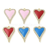 Brass Micro Pave Clear Cubic Zirconia Pendants, with Enamel, Real 18K Gold Plated, Heart Charm, Mixed Color, 23x17x2.8mm, Hole: 1.8mm(KK-F871-21G)