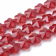 Transparent Glass Beads, Faceted, Plum Blossom, Red, 10x10x7mm, Hole: 1mm(GLAA-Q066-10mm-C13)