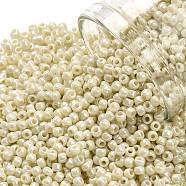 TOHO Round Seed Beads, Japanese Seed Beads, (409) Opaque AB Light Beige, 11/0, 2.2mm, Hole: 0.8mm, about 5555pcs/50g(SEED-XTR11-0409)