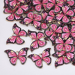 Printed Alloy Pendants, with Enamel, Butterfly, Light Gold, Deep Pink, 15.5x22x2mm, Hole: 1.8mm(X-PALLOY-R111-01D)