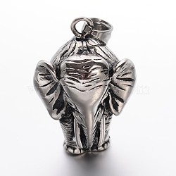 304 Stainless Steel Elephant Pendants, Antique Silver, 38x26.5~27x23mm, Hole: 6x8mm(STAS-E094-09AS)