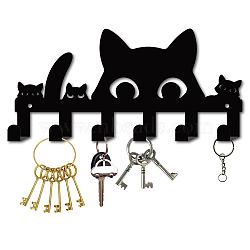 Iron Wall Mounted Hook Hangers, 6-Hook Decorative Organizer Rack, for Bag Clothes Key Scarf Hanging Holder, Cat Shape, 130x270mm, Hole: 5mm(AJEW-WH0156-134)