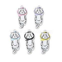 Alloy with Enamel Pendants, Cat Shape Charms, Mixed Color, 22x9x3mm, Hole: 1.2mm(AL-CBA0DA2-01A)