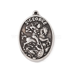 304 Stainless Steel Pendant, Oval with Human, Antique Silver, 22.5x15x2mm, Hole: 1mm(STAS-E158-22AS)