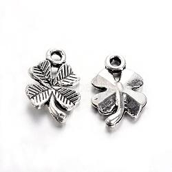 Tibetan Style Alloy Clover Charms, Cadmium Free & Lead Free, Antique Silver, 15.5x10x2mm, Hole: 1.5mm(X-TIBEP-2765-AS-RS)