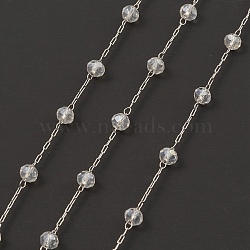Glass Round Beaded Chains, with 304 Stainless Steel Findings, Unwelded, with Spool, Clear, 3x3.5mm, about 16.40 Feet(5m)/Roll(CHS-B003-04A)