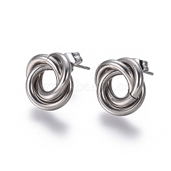 Tarnish Resistant 304 Stainless Steel Stud Earrings, Hypoallergenic Earrings, Interlocking Rings, with Ear Nuts, Stainless Steel Color, 13mm, Pin: 0.8mm, 6pairs/card(EJEW-L241-02P)