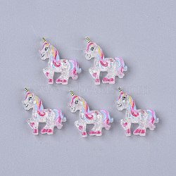 Resin Cabochons, with Glitter Sequins, Unicorn, Colorful, 22~23x21~22x5.5mm(CRES-N018-035)