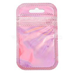 Plastic Glitter Holographic Packaging Yinyang Zip Lock Bags, Top Self Seal Pouches, Rectangle, Pink, 9x5.5x0.15cm, Unilateral Thickness: 2.5 Mil(0.065mm)(OPP-D003-04A)