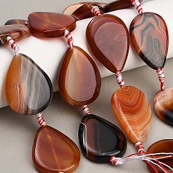 Natural Banded Agate/Striped Agate Beads Strands, Dyed & Heated, Teardrop, Saddle Brown, 37.5~40.5x28~28.5x7.5~8mm, Hole: 2.5mm, about 8pcs/strand, 15.04~15.12''(38.2~38.4cm)(GG-CBAE0EB-01A-05)