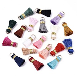 Handmade Polycotton(Polyester Cotton) Tassel Decorations, Pendant Decorations, with Golden Iron Loops, Mixed Color, 17~21x10x5mm, Jump Ring: 6x0.7mm, Inner Diameter: 4.6mm(FIND-R092-M)