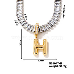 Golden Tone Brass Pave Clear Cubic Zirconia Letter Pendant Necklaces for Women, 15.75 inch(400mm)(YX4437-8)