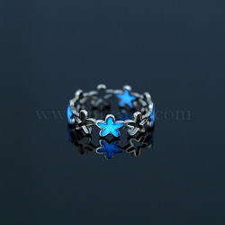 Luminous 304 Stainless Steel Star Finger Ring, Glow In The Dark Jewelry for Women, Stainless Steel Color, US Size 7 3/4(17.9mm)(LUMI-PW0001-120D)