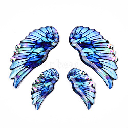 Epoxy Resin Wing Pendants, with Rhinestone & Glitter Powder, Cyan, 40.5x18.5x2.5mm, Hole: 1mm, Small Wings: 24.5x11x2.5mm(FIND-N005-64B)