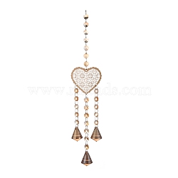 Heart Hanging Crystal Chandelier Pendant, with Prisms Hanging Balls, for Home Window Lighting Decoration, Champagne Gold, 420mm(HJEW-M002-01)