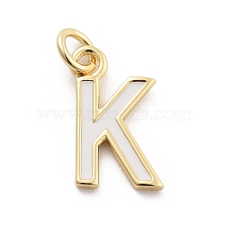 Rack Plating Brass Pendants, with Enamel and Jump Ring, Cadmium Free & Lead Free, Long-Lasting Plated, Real 18K Gold Plated, Letter, Letter K, 11.5x7x1mm, Hole: 2.5mm(KK-C065-05K-G)