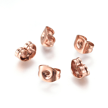 304 Stainless Steel Ear Nuts, Butterfly Earring Backs for Post Earrings, Rose Gold, 4.5x6x3mm, Hole: 0.7mm