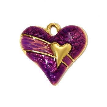 304 Stainless Steel Enamel Pendants, Heart Charms, Ion Plating(IP), Real 18K Gold Plated, 20x19mm