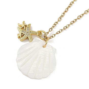 Summer Beach Brass Cubic Zirconia Sea Animal Pendant Necklaces for Women, Shell Pendant Necklaces, Real 18K Gold Plated, Starfish, 15.94 inch(40.5cm), pendant: 12x12x2mm