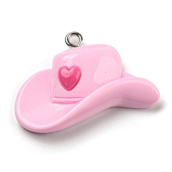 Valentine's Day Resin Pendants, with Platinum Tone Iron Loop, Hat, 20.5x30.5x6.5mm, Hole: 1.7mm