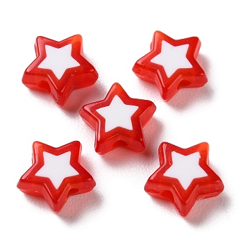 Star Acrylic Beads, Bead in Bead, Red, 8.5x9x4mm, Hole: 1.8mm, about 2941pcs/500g